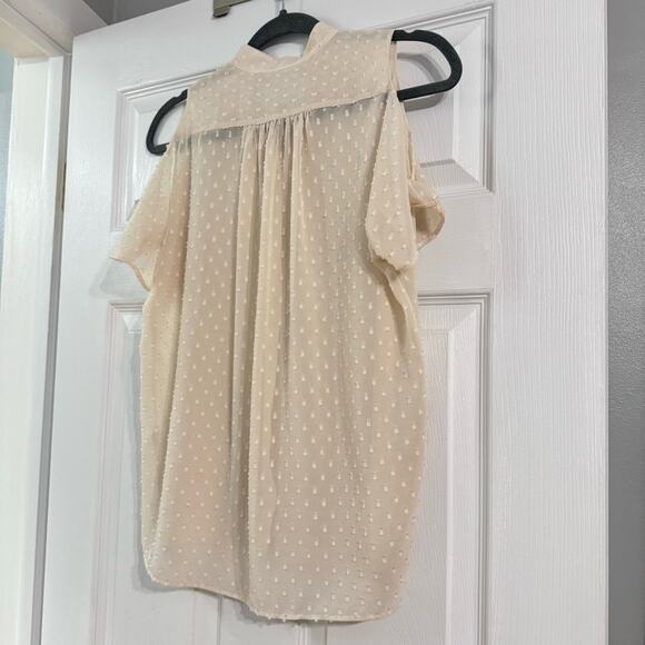 All Saints Textured Cream Cold Shoulder Button Down Blouse - Picture 2 of 6